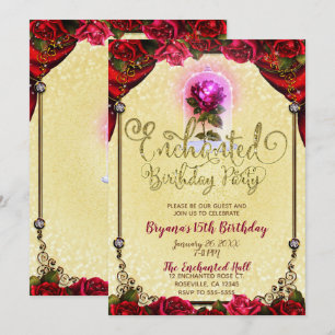 Invitation Fête d'anniversaire de beauté de rose magique ench