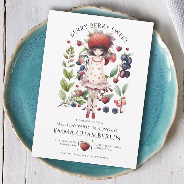 Invitation Fête d'Anniversaire de Berry Sweet Girl Whimsical (Créateur téléchargé)