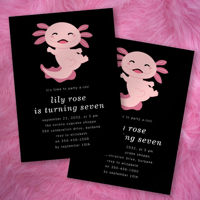 Invitation Fête d'anniversaire de Black Pink Axolotl (Créateur téléchargé)