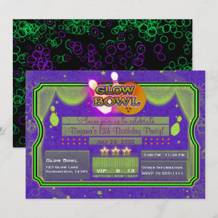 Invitation Fête d'anniversaire de bol GLOW couleur néon vert 