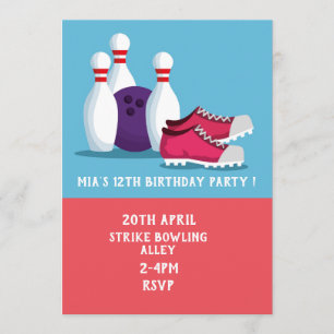 Invitation Fête d'anniversaire de bowling d'adolescentes