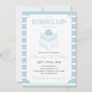 Invitation Fête d'anniversaire de bowling Rayures bleues