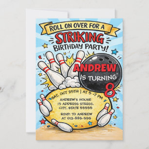 Invitation Fête d'anniversaire de bowling sur mesure pour enf