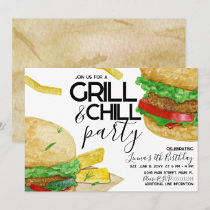 Invitation Fête d'anniversaire de burger de grillades à l'aqu