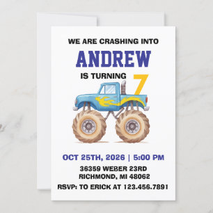 Invitation Fête d'anniversaire de Camion Monster personnel po