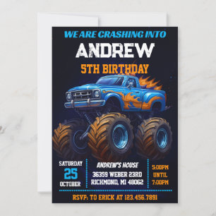 Invitation Fête d'anniversaire de camion monstre personnalisé