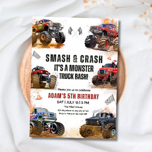 Invitation Fête d'anniversaire de camion monstre Smash Crash