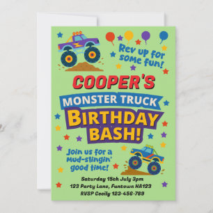Invitation Fête d'anniversaire de camion monstre vert pour en