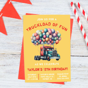 Invitation Fête d'anniversaire de camion semi-remorque, charg