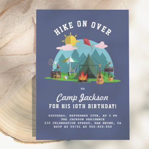 Invitation Fête d'anniversaire de camping bleu marine moderne