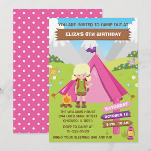 Invitation Fête d'anniversaire de camping en plein air Blonde
