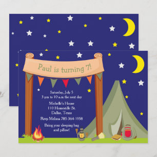 Invitation Fête d'anniversaire de camping nuitée Vert Kaki