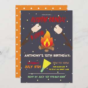 Invitation Fête d'anniversaire de Campout de feu
