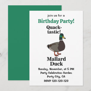 Invitation Fête d'anniversaire de canard Mallard Quack-Tastic