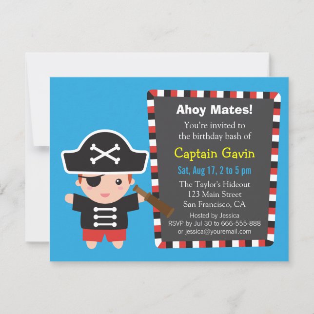 Invitation Fête d'anniversaire de capitaine Boy de pirate (Devant)