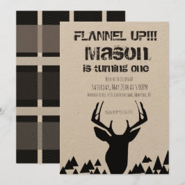 Invitation Fête d'anniversaire de cerf de plaid de flanelle