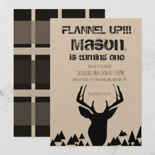Invitation Fête d'anniversaire de cerf de plaid de flanelle