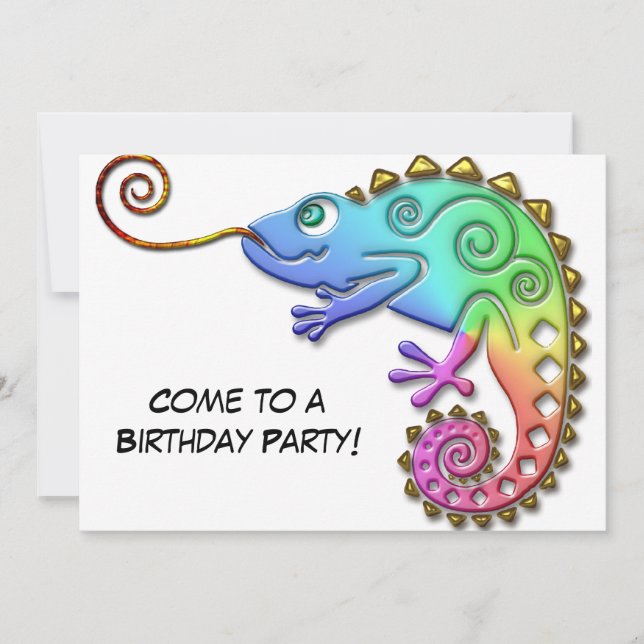 Invitation Fête d'anniversaire de Chameleon aux couleurs Cool (Devant)