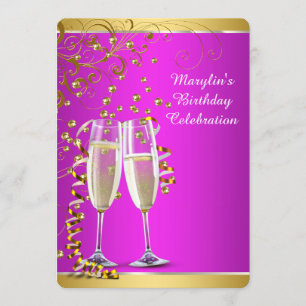 Invitation Fête d'anniversaire de Champagne d'or de roses