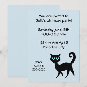 Invitation Fête d'anniversaire de chat bleu et noir