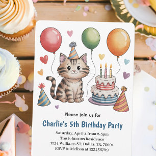 Invitation Fête d'anniversaire de chat pour enfants mignons