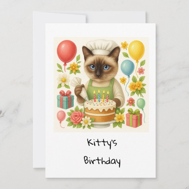 Invitation Fête d'anniversaire de chat sur le thème du gâteau (Devant)