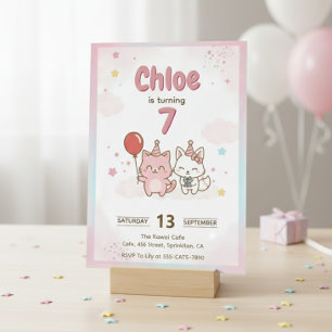 Invitation Fête d'anniversaire de chaton rose pour filles Mig