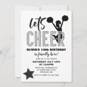 Invitation Fête d'anniversaire de Cheerleading Silver and Bl