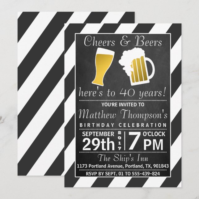 Invitation Fête d'anniversaire de Cheers & Beers Chalkboard (Devant / Derrière)