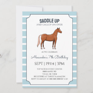 Invitation Fête d'anniversaire de cheval à rayures bleues