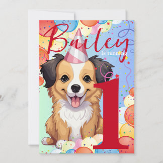 Invitation Fête d'anniversaire de chien coloré