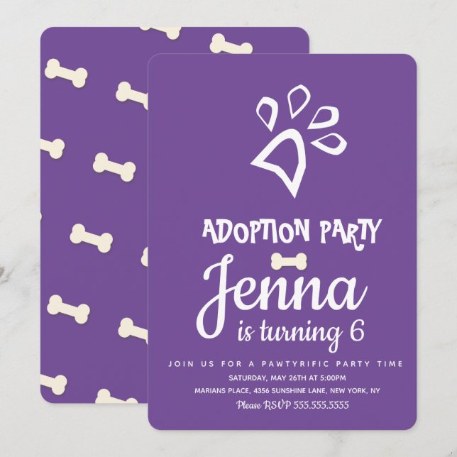 Invitation Fête d'anniversaire de chien de compagnie d'adopti (Devant / Derrière)