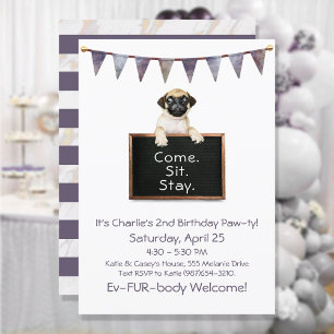 Invitation Fête d'anniversaire de chien pour tout Carlin