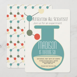 Invitation Fête d'anniversaire de chimie de laboratoire scien