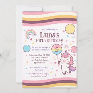Invitation Fête d'anniversaire de cinquième année de Licorne