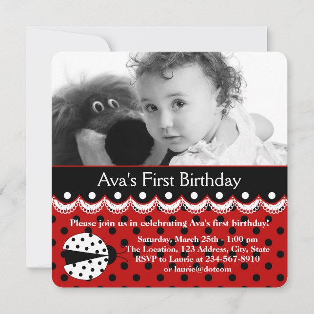 Invitation Fête d'anniversaire de coccinelle rouge (Devant)
