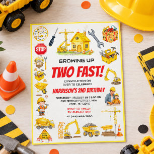 Invitation Fête d'anniversaire de construction à l'aquarelle 