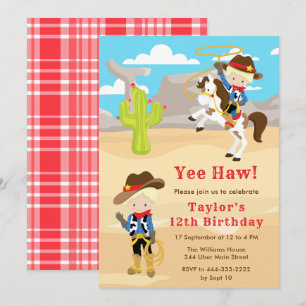 Invitation Fête d'anniversaire de cowboy aux cheveux blonds