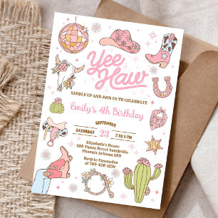 Invitation Fête d'anniversaire de cowgirl de l'espace Yee Haw