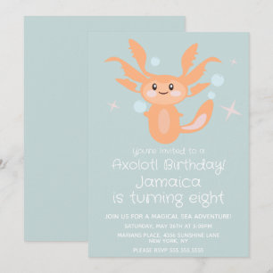 Invitation Fête d'anniversaire de créature océanique axolotl 