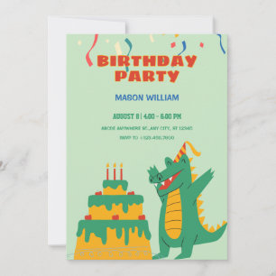 Invitation Fête d'anniversaire de crocodile vert