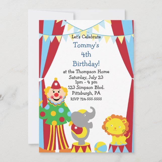 Invitation Fête d'anniversaire de Custom Child Circus (Devant)