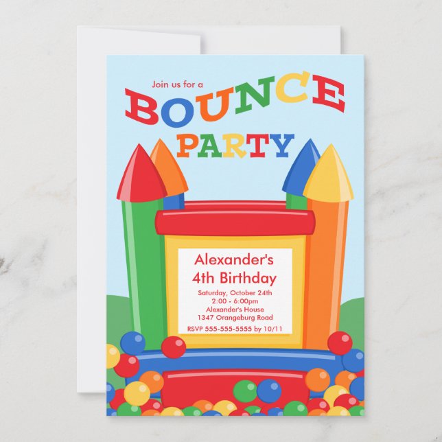 Invitation Fête d'anniversaire de Cute Ball Pit Bounce House (Devant)