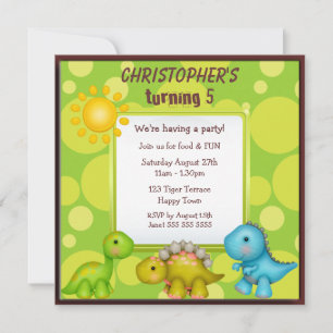 Invitation Fête d'anniversaire de Cute Dinosaurs