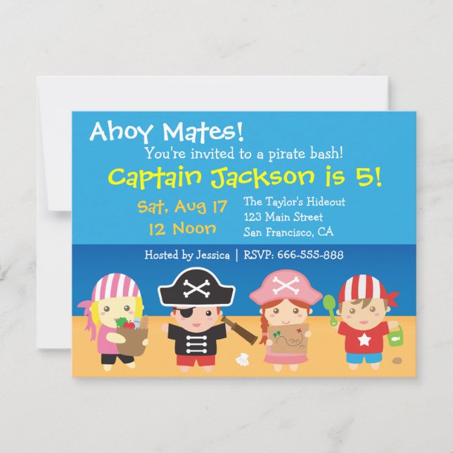 Invitation Fête d'anniversaire de Cute Pirates (Devant)