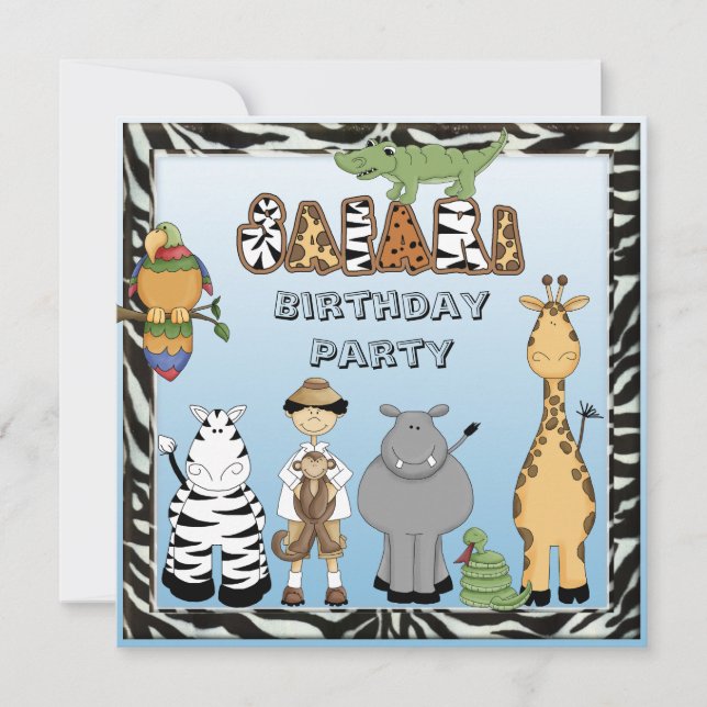 Invitation Fête d'anniversaire de Cute Safari Animaux (Devant)