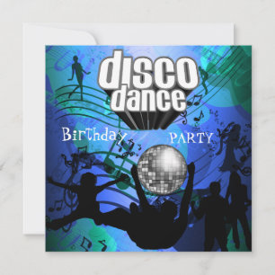 Invitation Fête d'anniversaire de danse disco rétro bleu