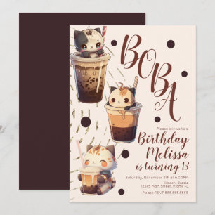 Invitation Fête d'anniversaire de dessin animé de chat Boba m