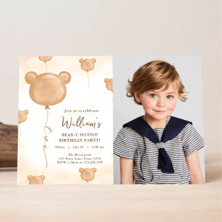Invitation Fête d'anniversaire de deux ans Teddy Bear Balloon
