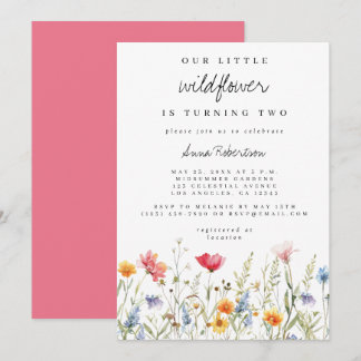 Invitation Fête d'anniversaire de deuxième année Fleur sauvag